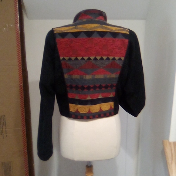 Vintage 80s  Imported Fabric Tapestry Bolero Jacket - Picture 3 of 16